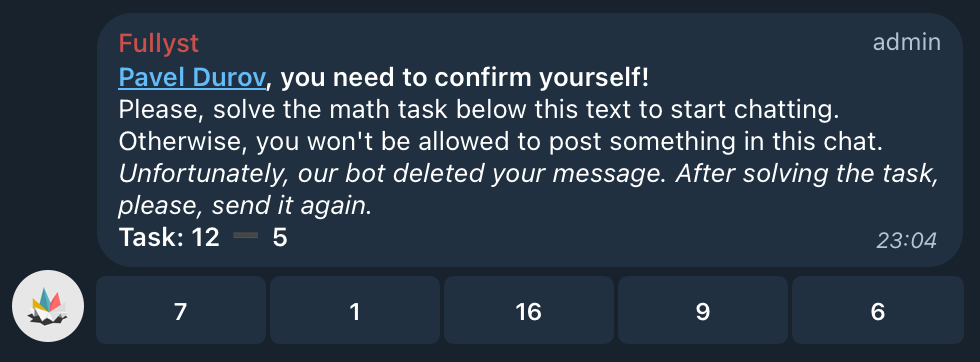 Captcha for Telegram chats